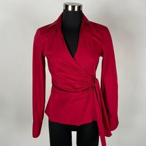 Express - small - red - business pleated long sleeve wrap blouse.